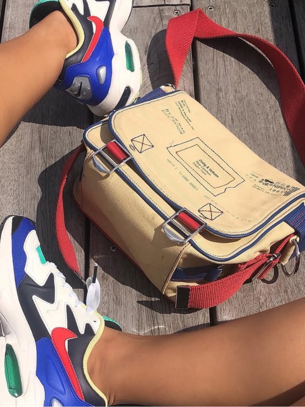 Zadig & Voltaire Beige Canvas Messenger Bag with Red Strap
